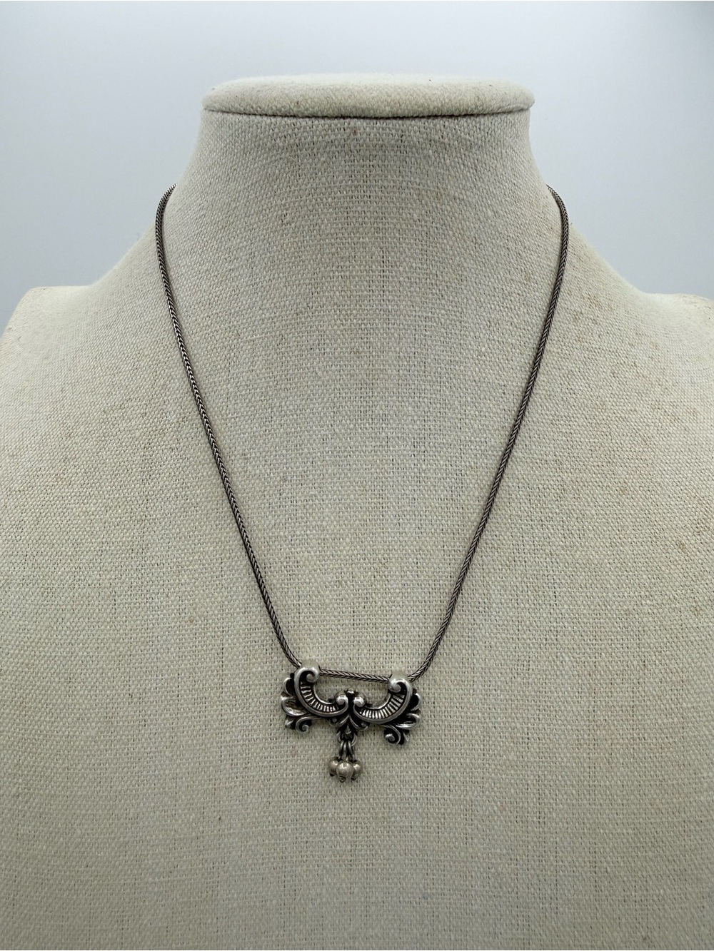 Brighton Ornate Scroll Necklace Silver-Tone Beaded‎ Dangle Pendant